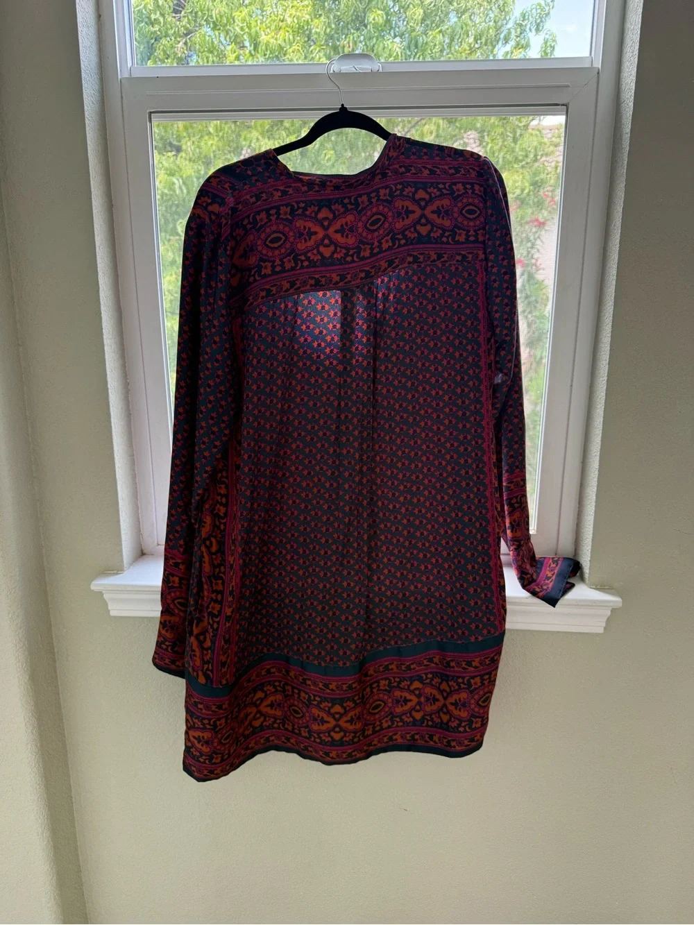 Free People Teal Tunic with Rust Medallion Print